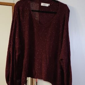 Carly Jean Deep Red V-Neck Sweater